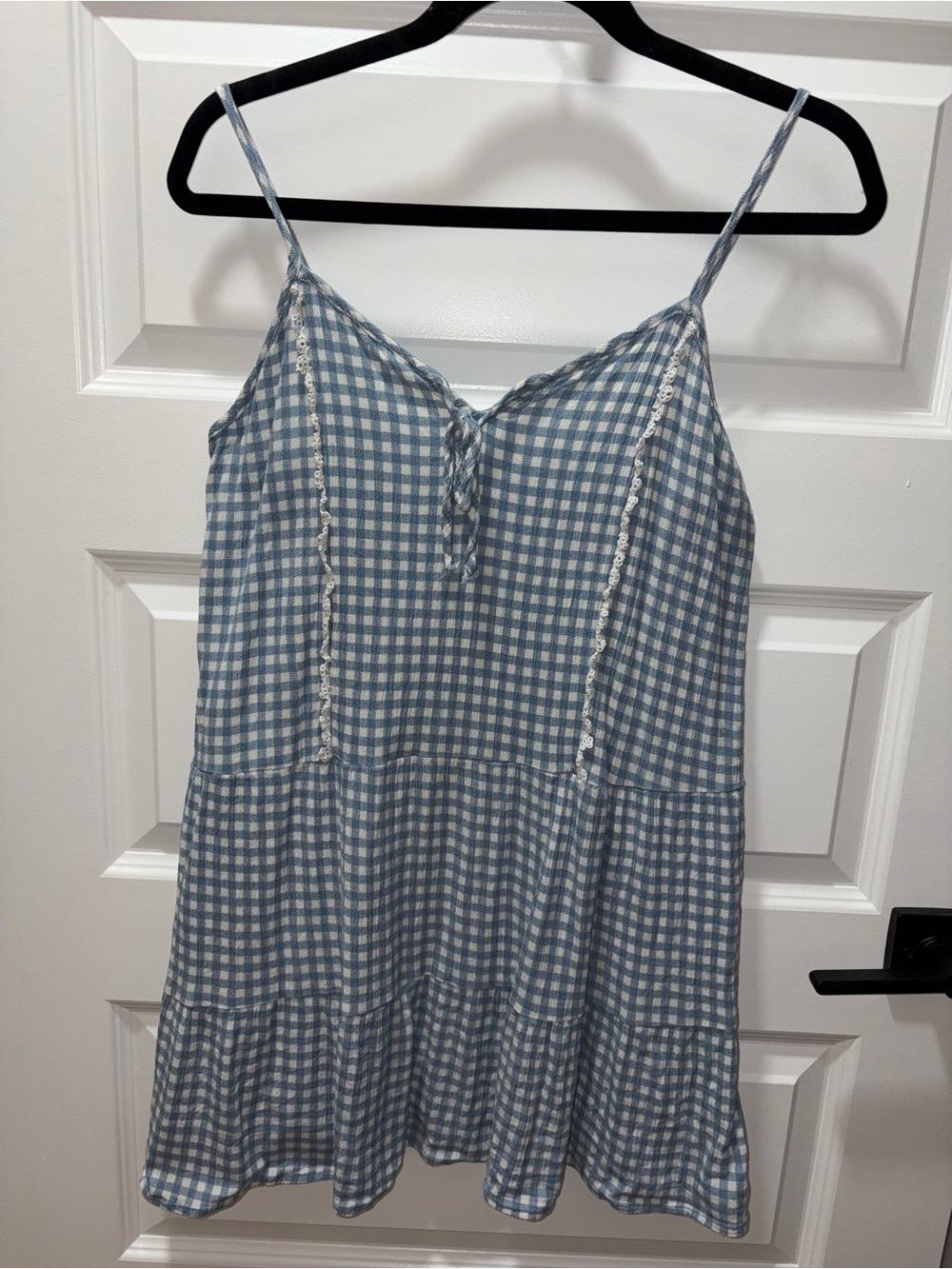 Blue Gingham Spaghetti Strap Sundress French Grey Large - Picture 1 of 6